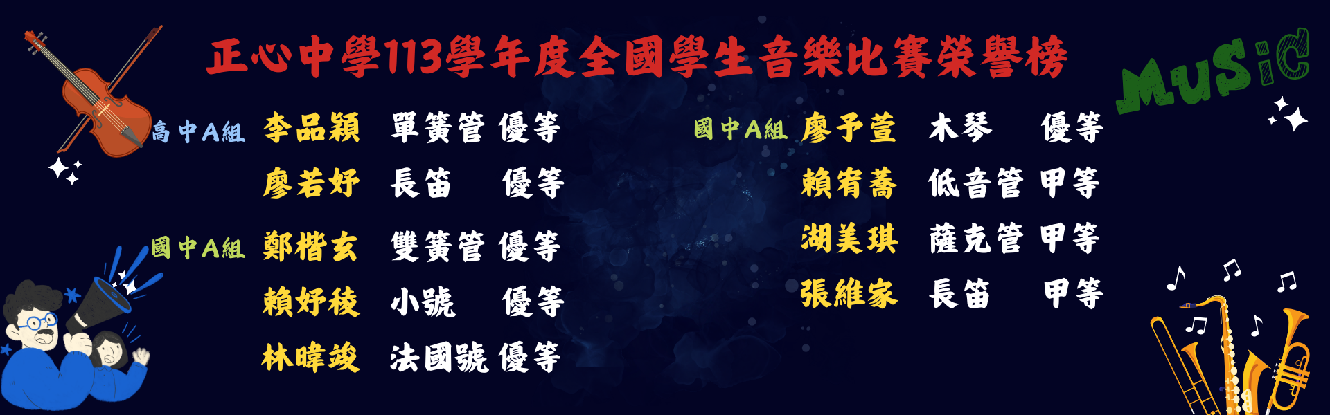 113年全國學生音樂比賽榮譽榜